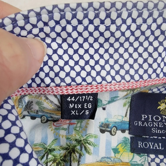 Pioneer Gragney London Button Down Shirt Blue White Pattern Logo Size XL. - Picture 9 of 12
